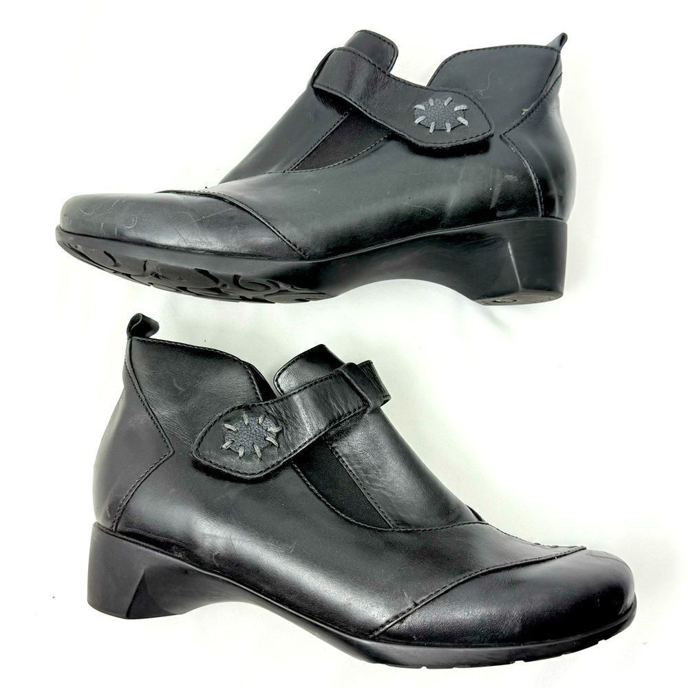Wolky NAMIBIA Black Leather Cross Strap Support Orthotic Walking Ankle Boot